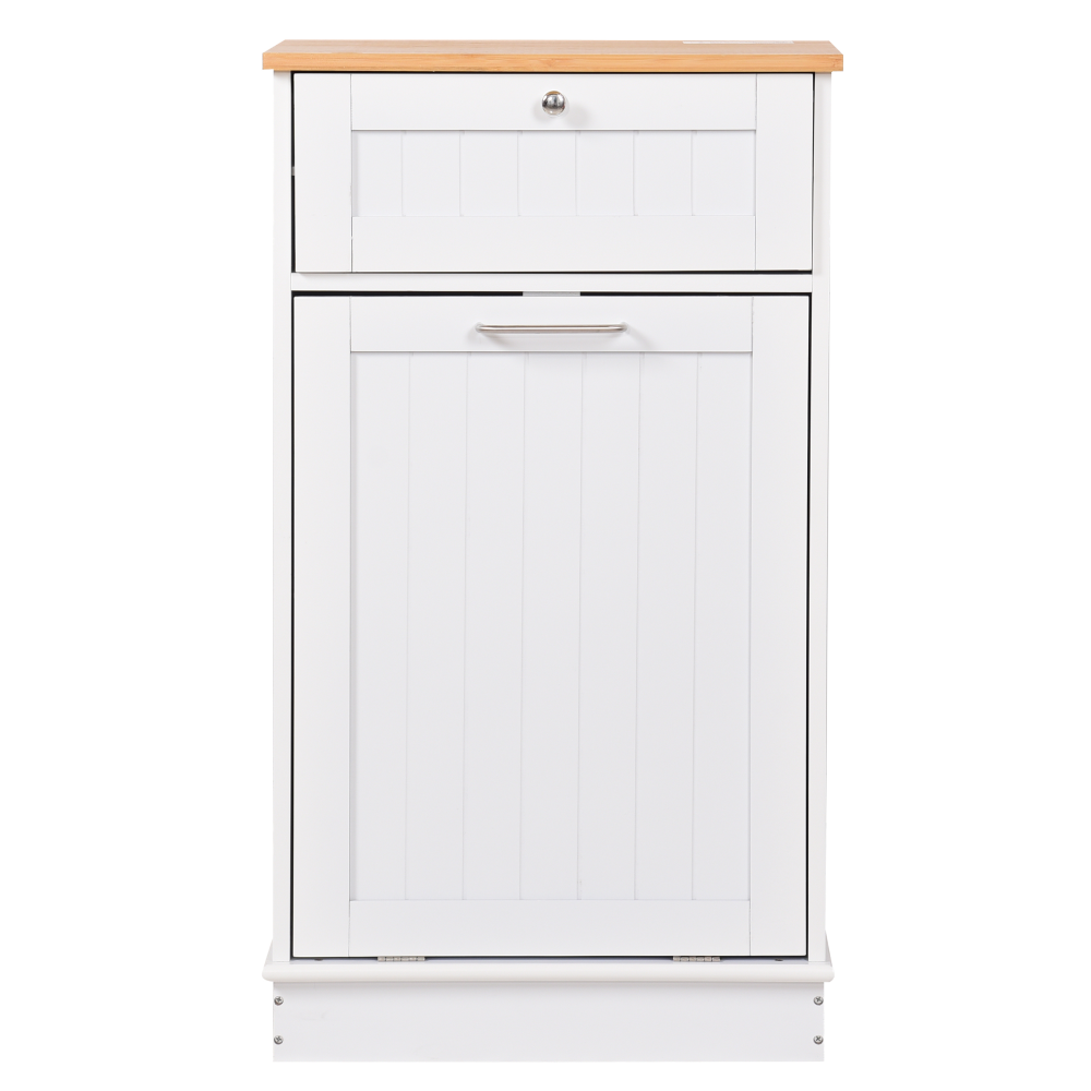 Výklopná skrinka s odpadkovým košom, biela/bambus, DELINS TYP 1