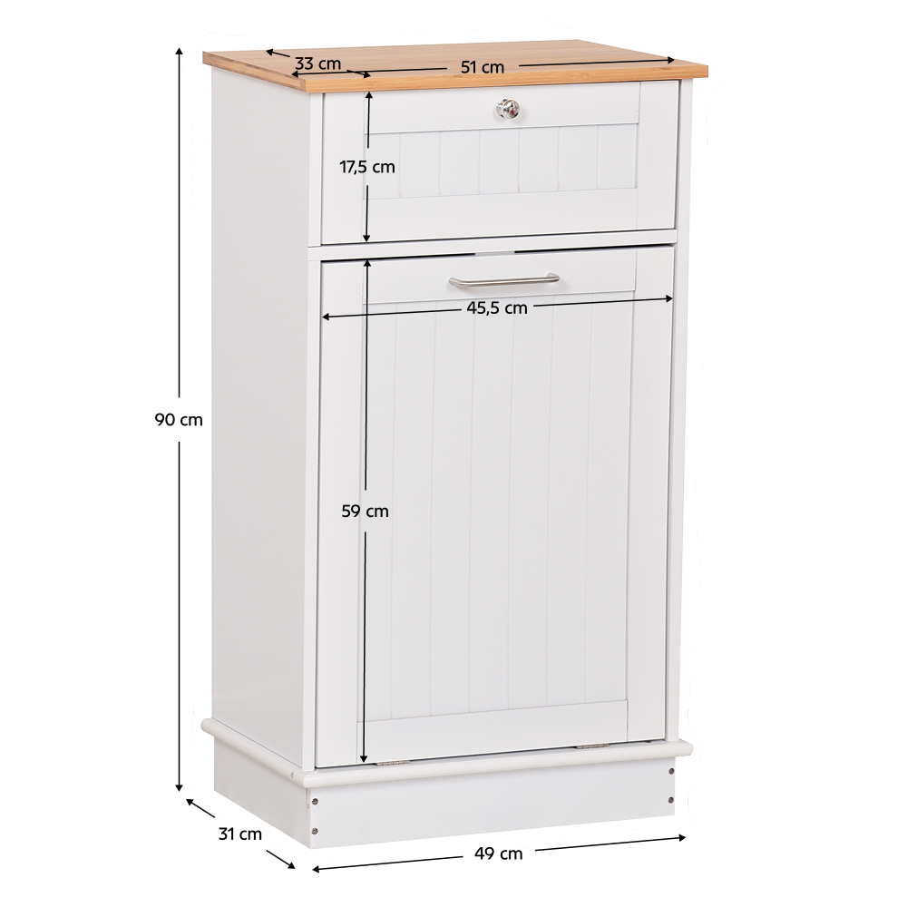 Výklopná skrinka s odpadkovým košom, biela/bambus, DELINS TYP 1