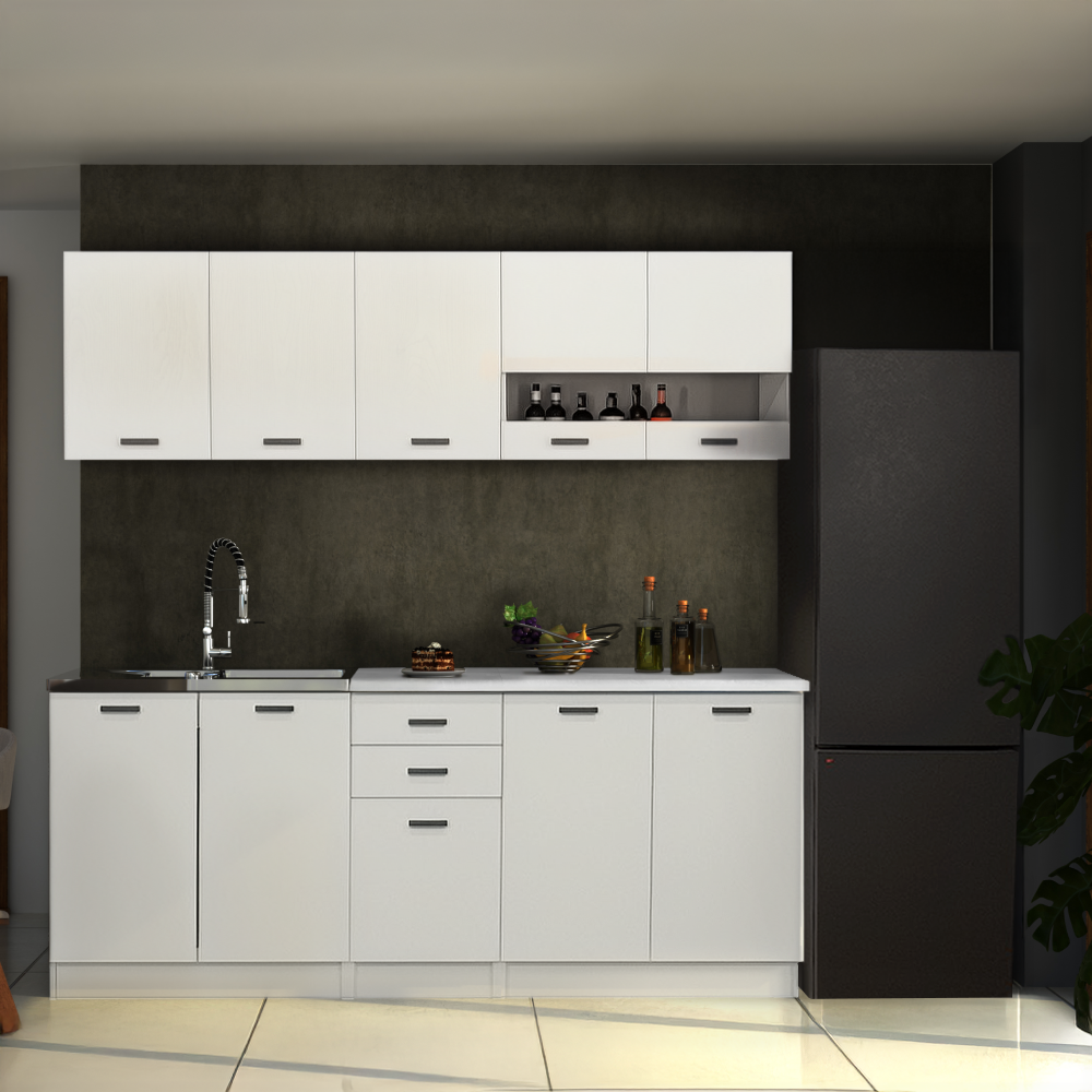 Kuchynská linka, 2 m, biela matná/biela, ANITA NEW