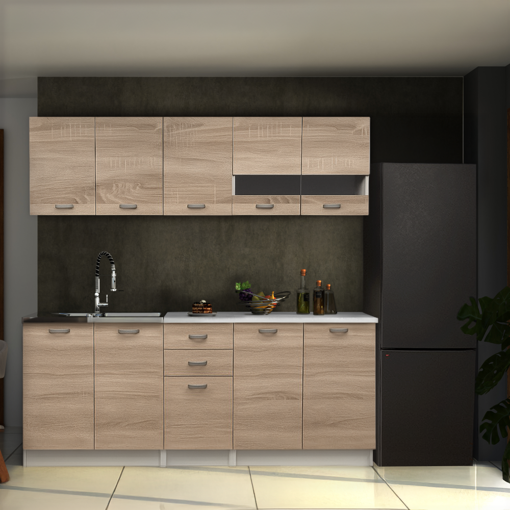 Kuchynská linka, 2 m, dub sonoma/biela, ANITA NEW