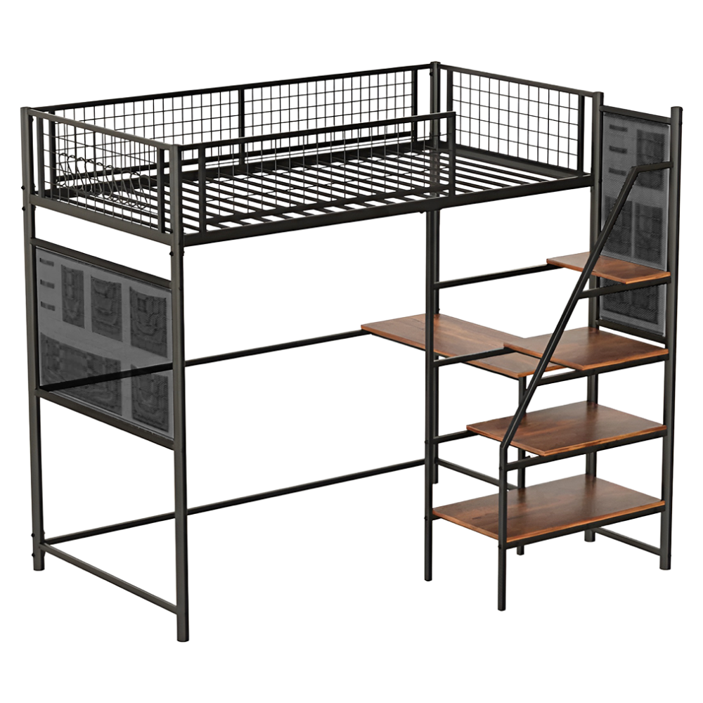 Vyvýšená postel se zábranou, 90x200, černá, NIVEN