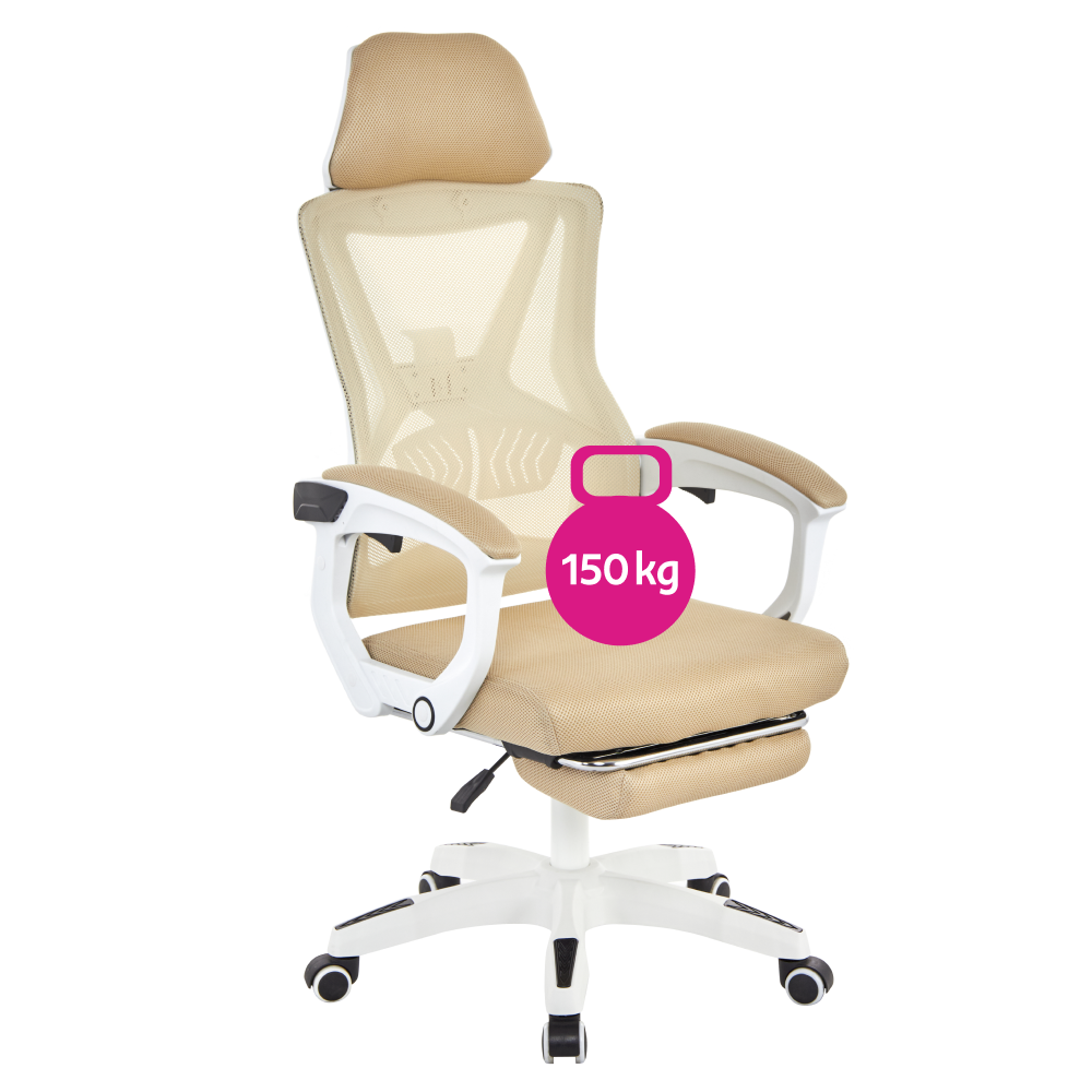 Kancelárske kreslo, béžová/biela, nosnosť 150 kg, MALVIN