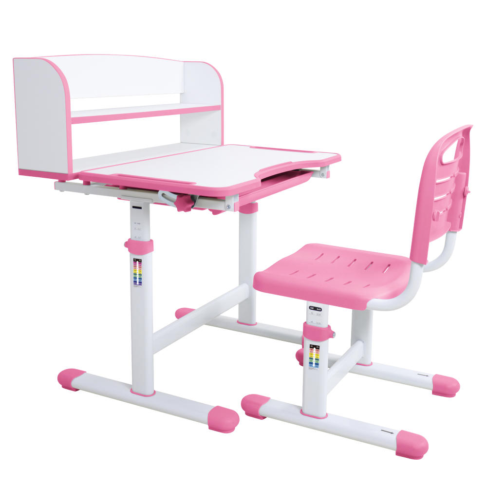 Rastúci písací stôl a stolička, ružová/biela, set ZION