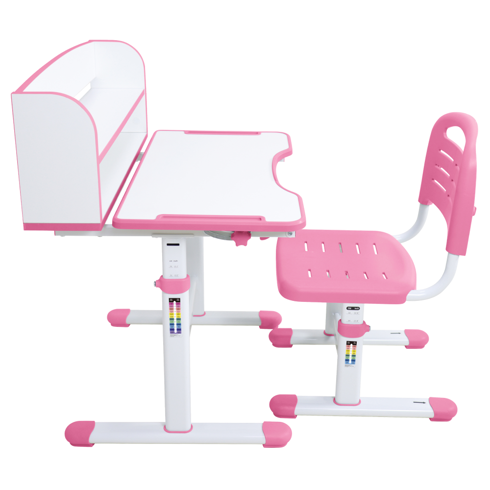 Rastúci písací stôl a stolička, ružová/biela, set ZION