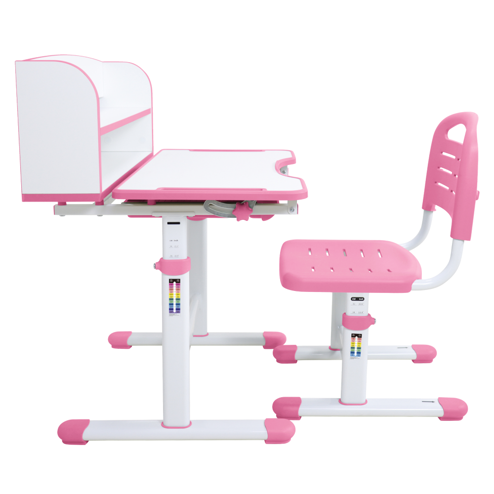 Rastúci písací stôl a stolička, ružová/biela, set ZION
