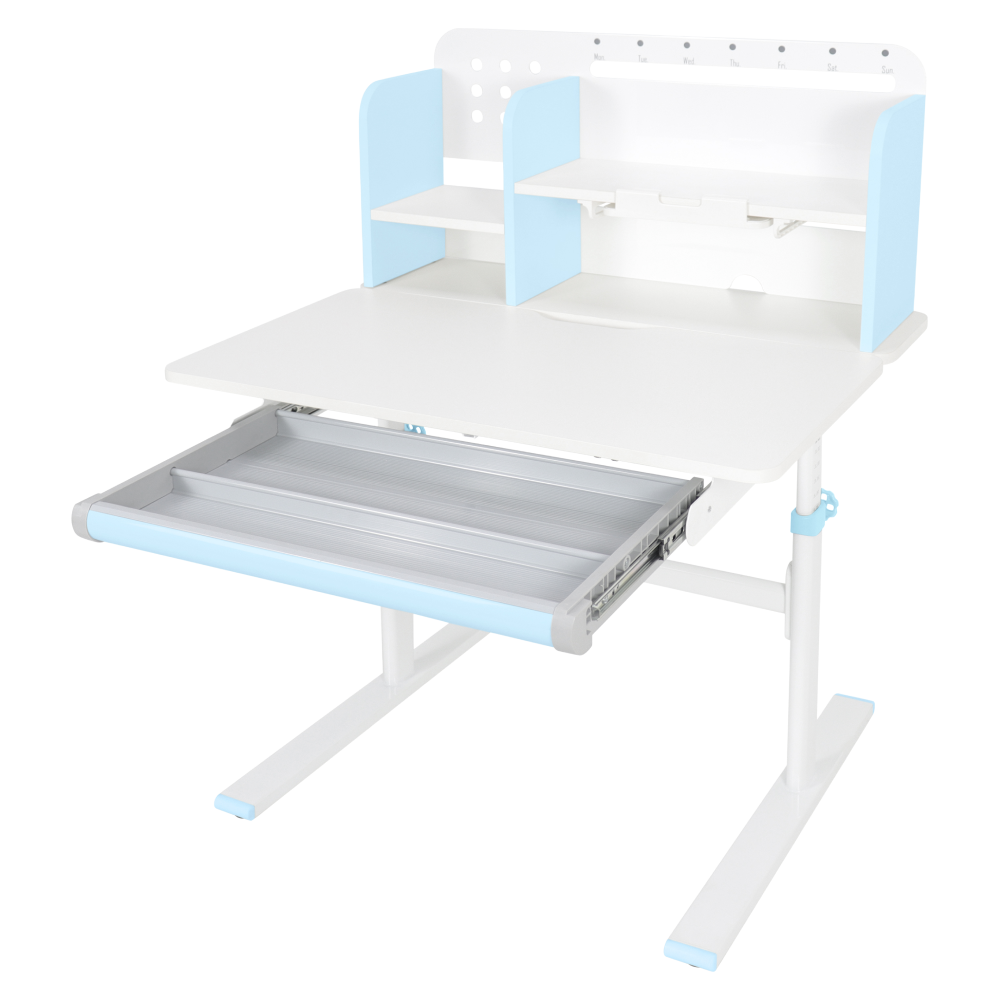 Rastúci písací stôl, modrá/biela, ADAN