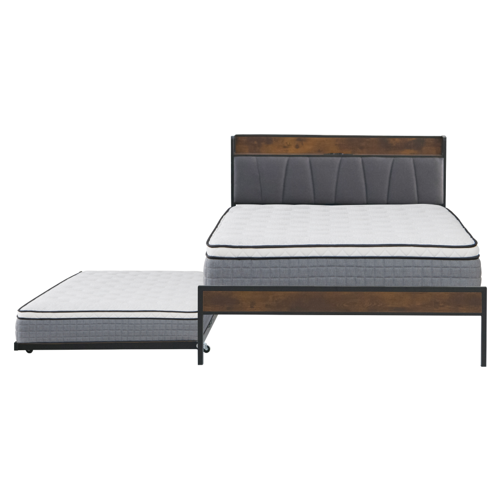 Posteľ s roštom a výsuvnou prístelkou, 140x200, čierna/sivá, NORDO