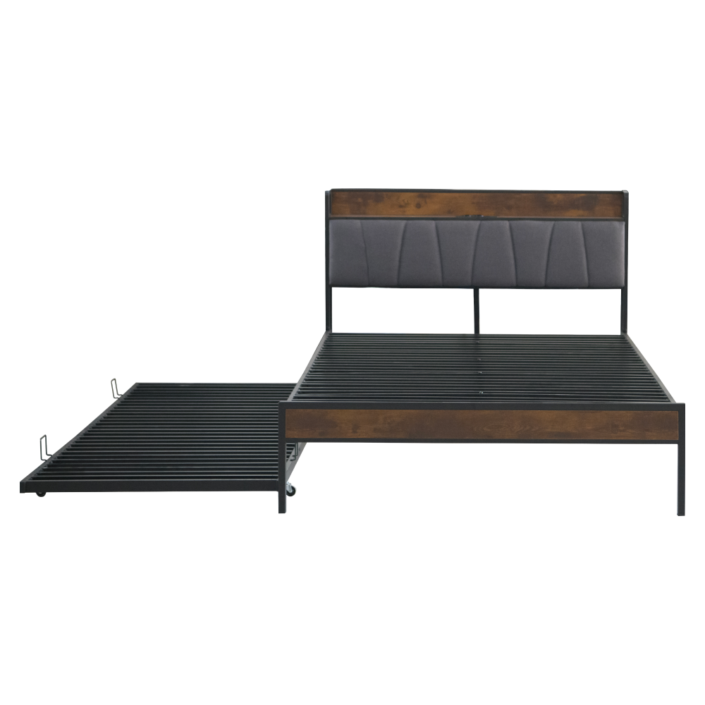 Posteľ s roštom a výsuvnou prístelkou, 160x200, čierna/sivá, NORDO