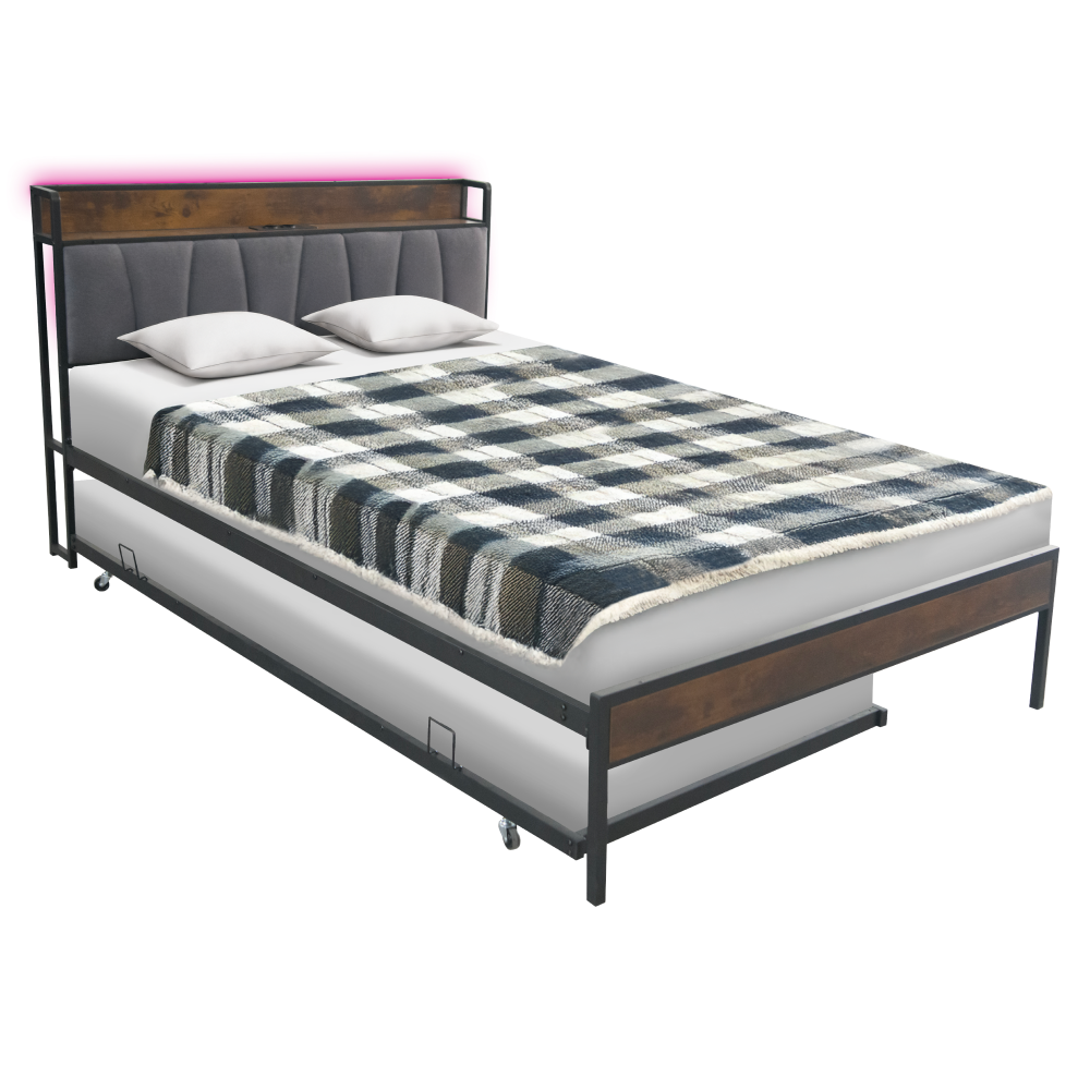 Posteľ s roštom a výsuvnou prístelkou, 160x200, čierna/sivá, NORDO