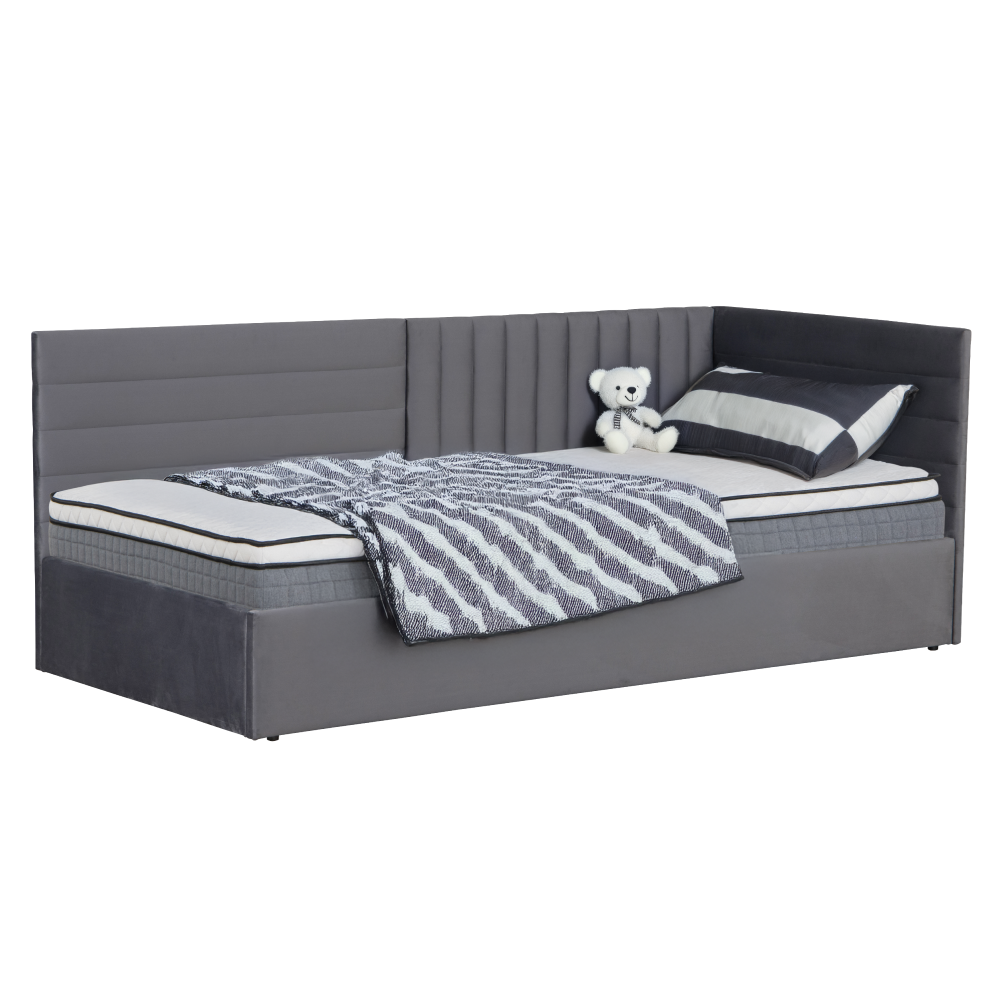 Posteľ s roštom, 90x200, sivá Velvet látka, MEVIA