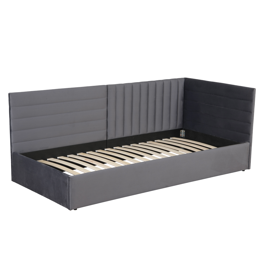 Posteľ s roštom, 90x200, sivá Velvet látka, MEVIA