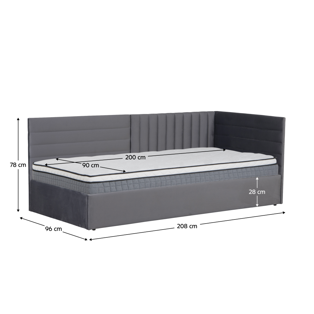 Posteľ s roštom, 90x200, sivá Velvet látka, MEVIA