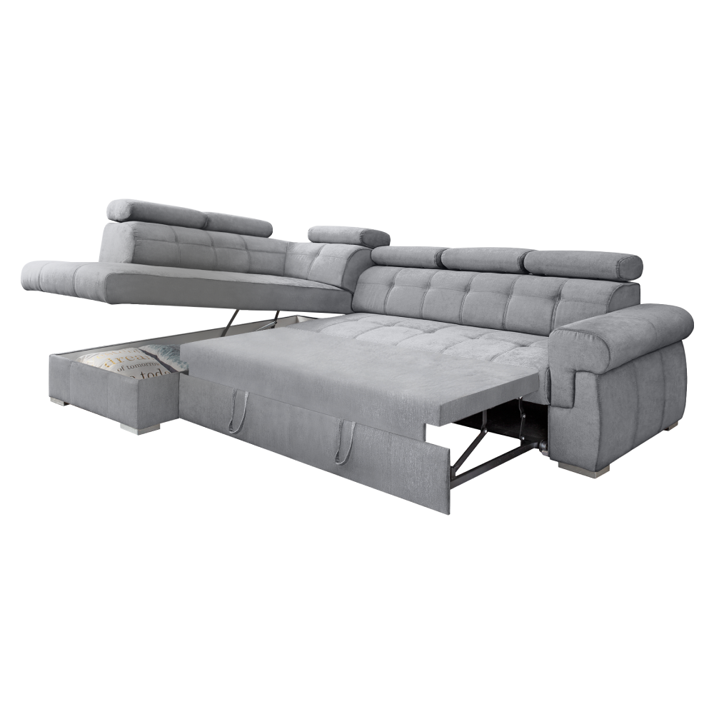 Rozkladacia rohová sedacia súprava, sivá/strieborná, ľavá, PRIMUS ROH NEW