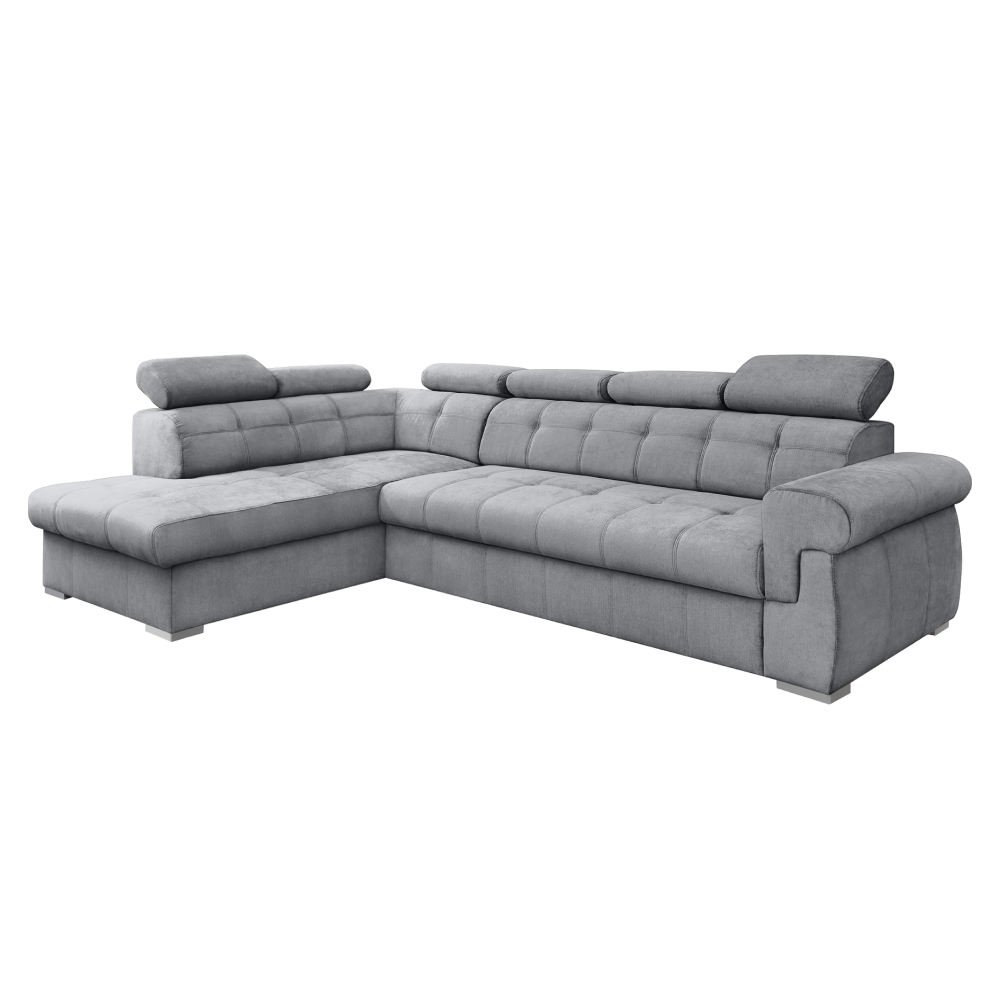 Rozkladacia rohová sedacia súprava, sivá/strieborná, ľavá, PRIMUS ROH NEW