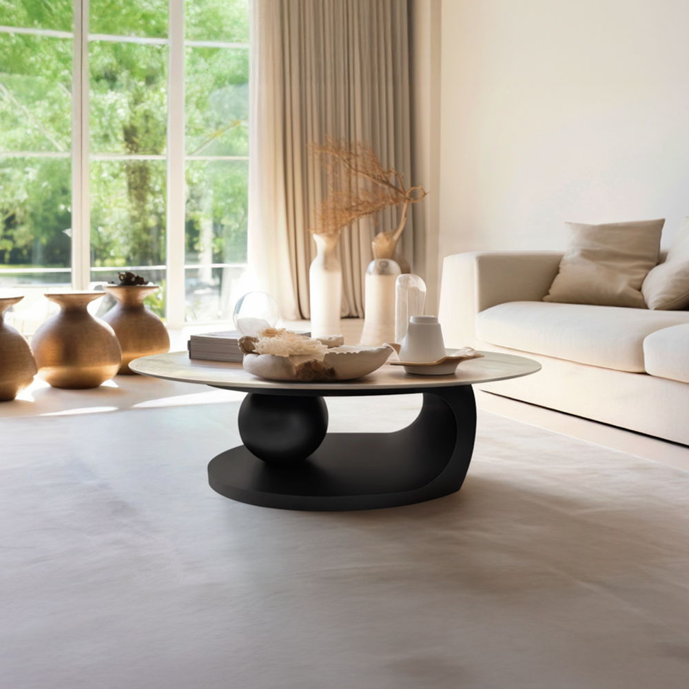 Konferenčný stolík, imitácia mramoru/čierna, AXEN