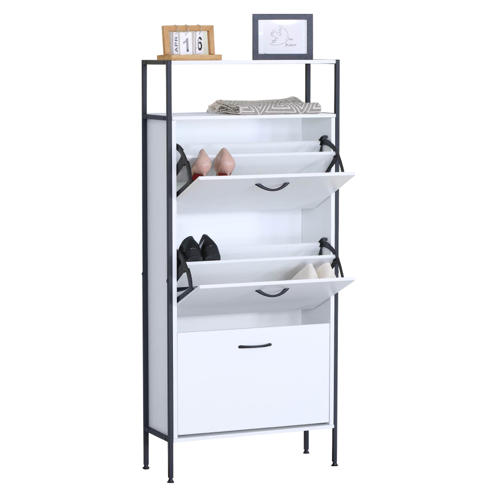 Cipőtároló, 3 soros, fehér, TREDIS