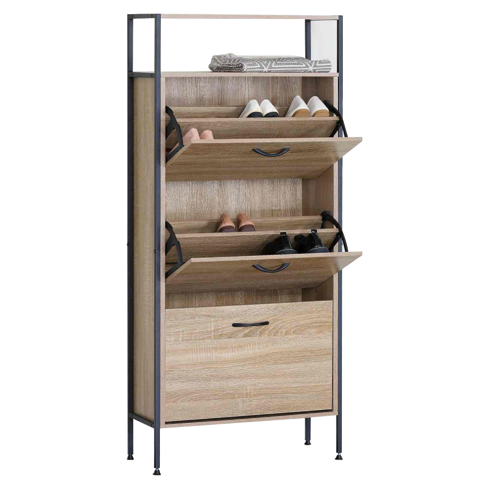 Cipőtároló, 3 soros, tölgy, TREDIS