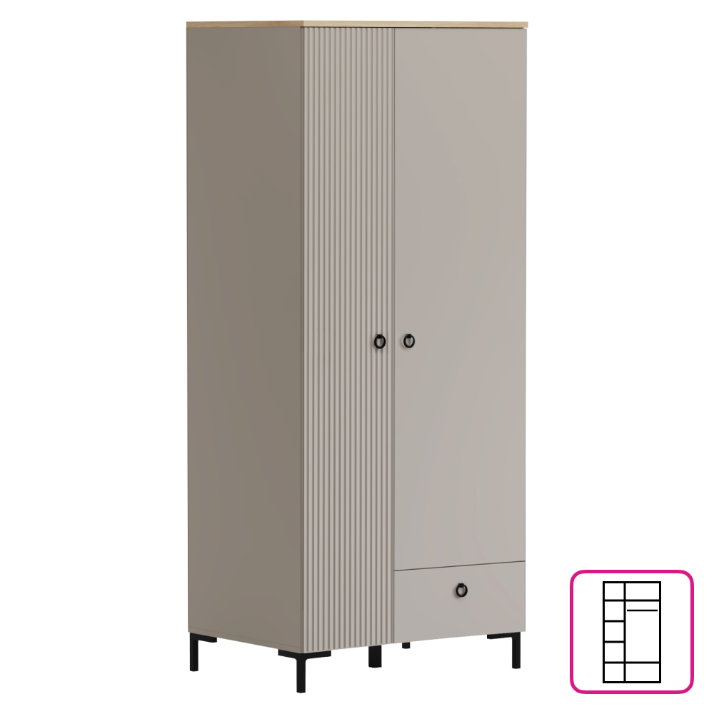 Skříň, šedohnědá Taupe/dub silverjack, DOMCA 2D1S