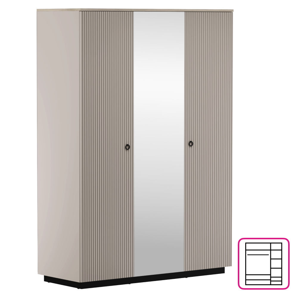 Skříň se zrcadlem, šedohnědá Taupe/dub silverjack, DOMCA 3D