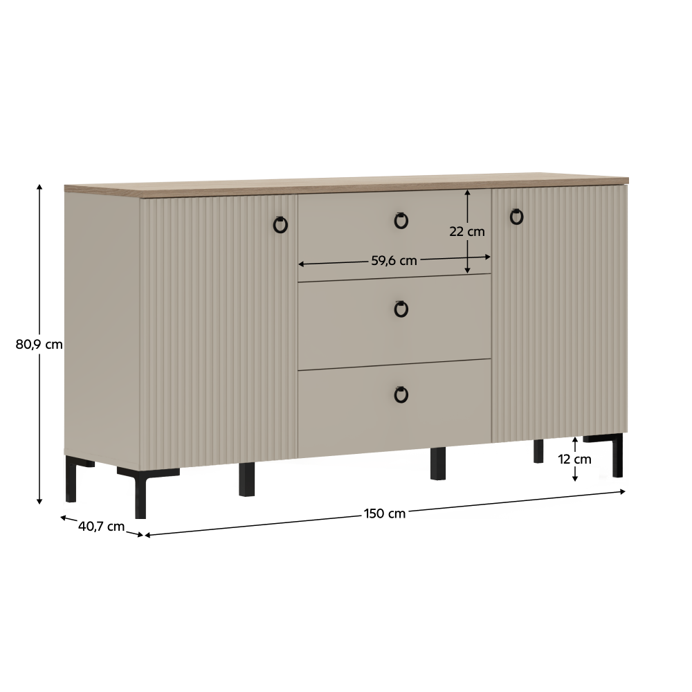Komoda, sivohnedá Taupe/dub silverjack, DOMCA 2D3S