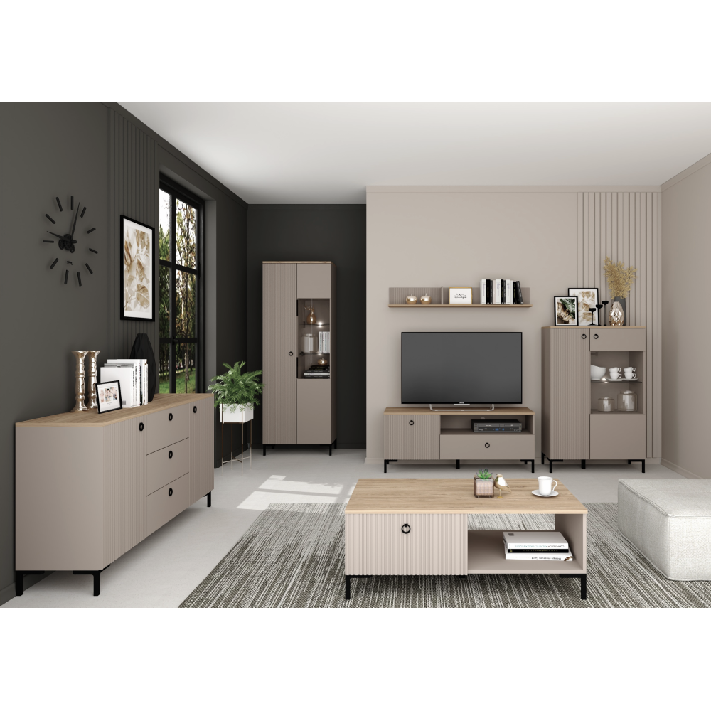 TV stolík, sivohnedá Taupe/dub silverjack, DOMCA 2D1S