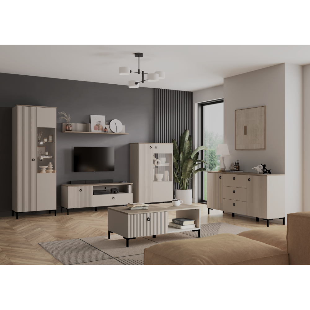 TV stolík, sivohnedá Taupe/dub silverjack, DOMCA 2D1S