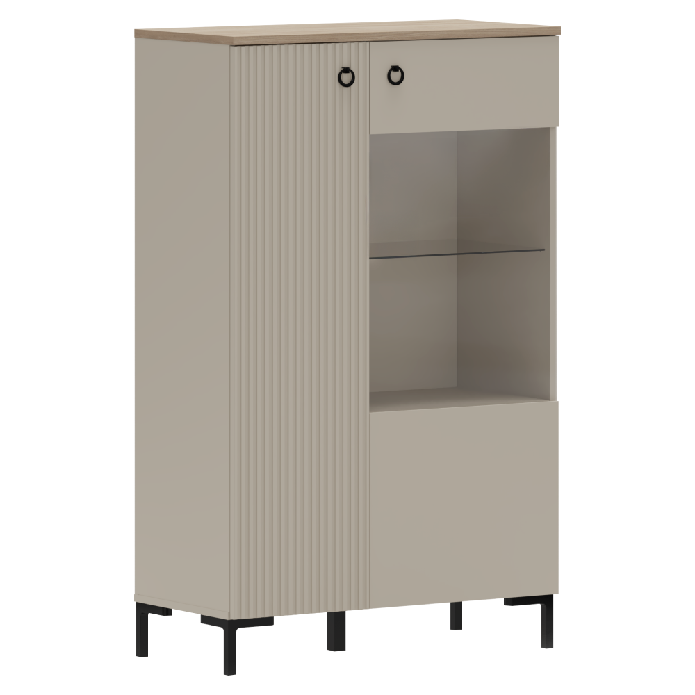 Nízká vitrína, šedohnědá Taupe/dub silverjack, DOMCA 1D1W/140