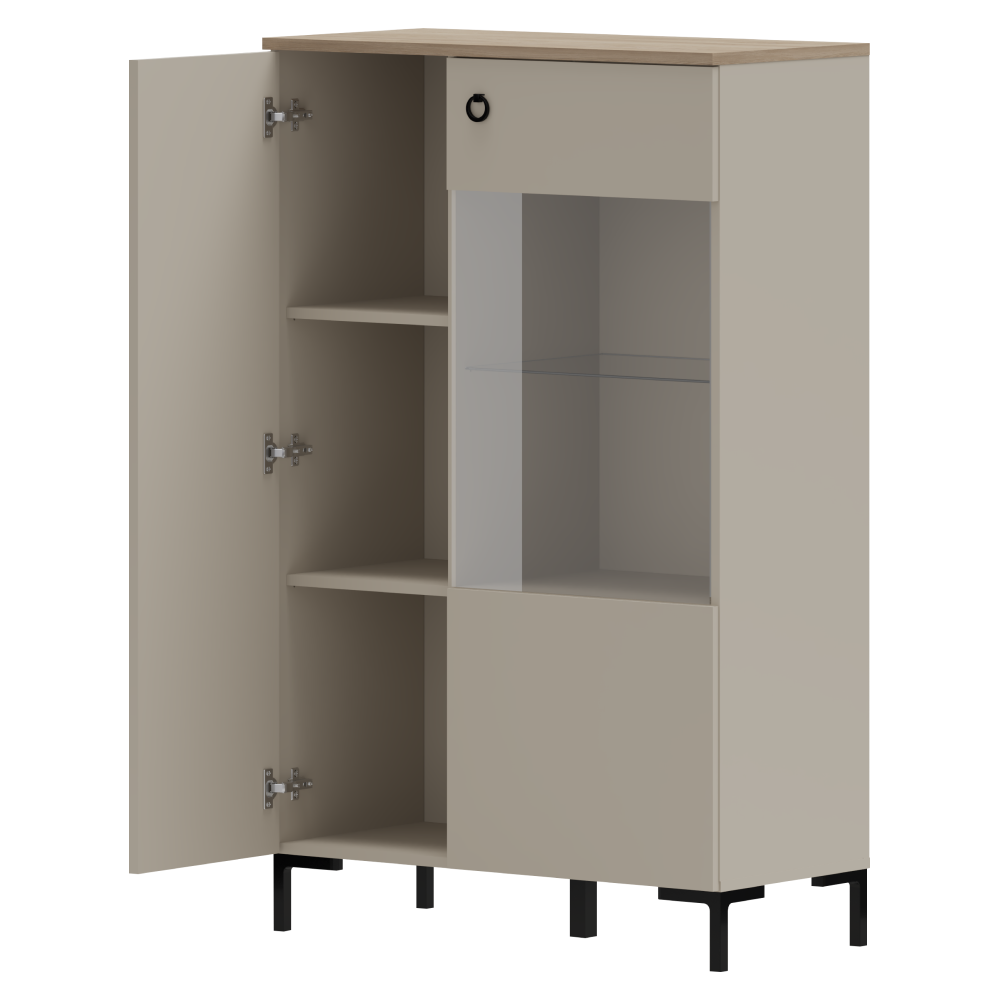 Nízka vitrína, sivohnedá Taupe/dub silverjack, DOMCA 1D1W/140