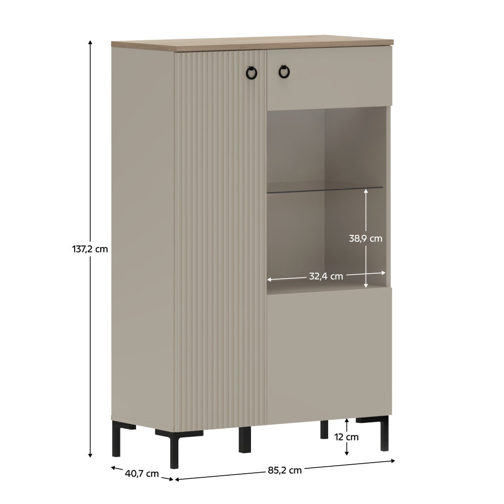 Nízka vitrína, sivohnedá Taupe/dub silverjack, DOMCA 1D1W/140