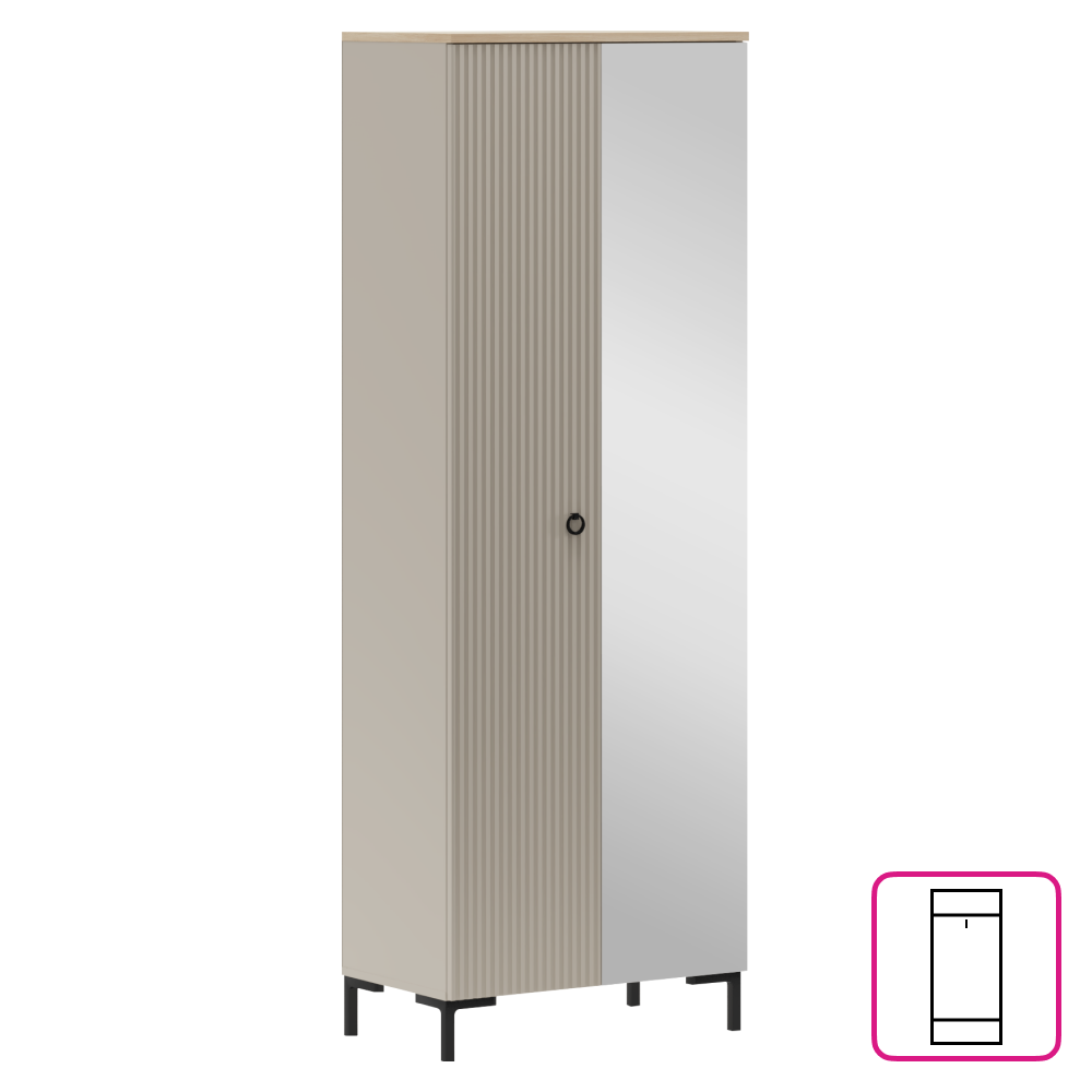 Skříň se zrcadlem, šedohnědá Taupe/dub silverjack, DOMCA 2D