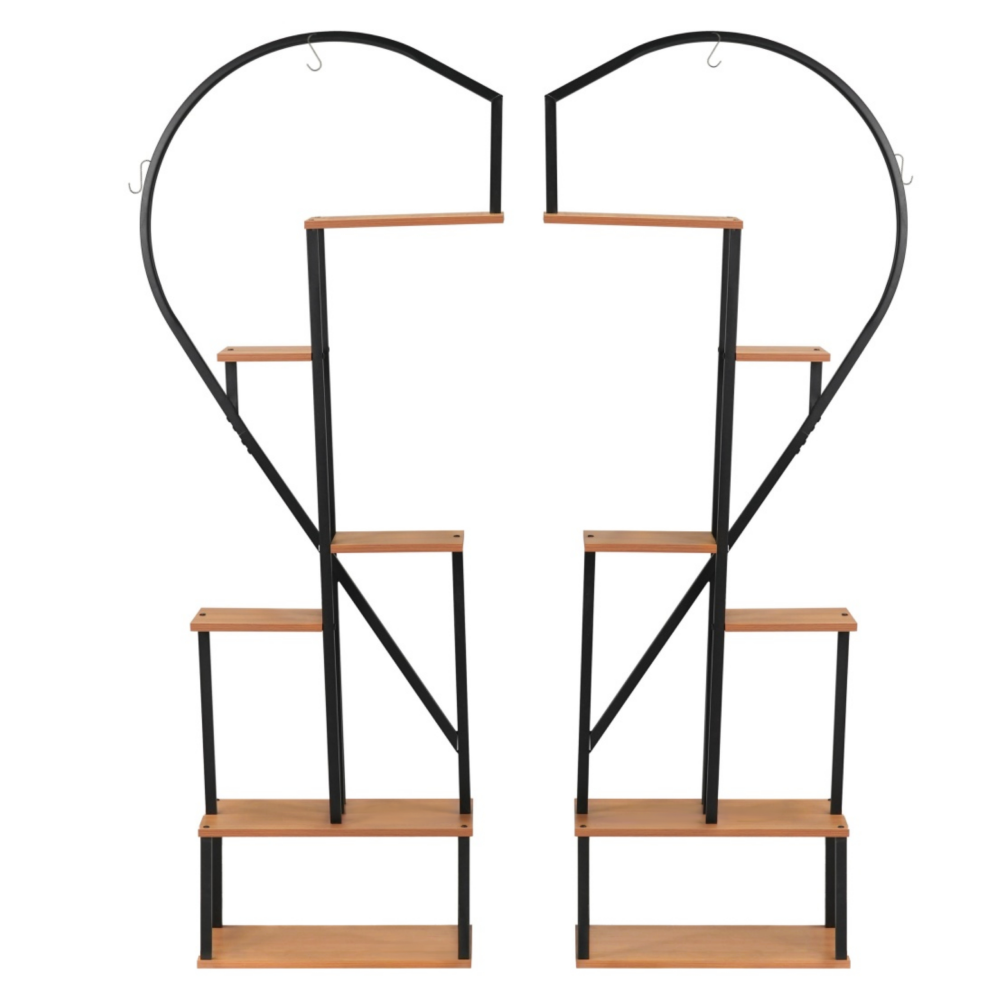 Kovový stojan na kvety, set 2 ks, čierna/dub, AMADIS