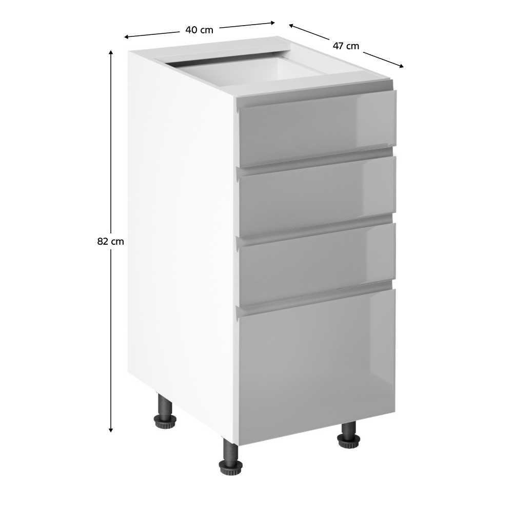 Spodná skrinka, biela/sivá extra vysoký lesk HG, AURORA D40S4