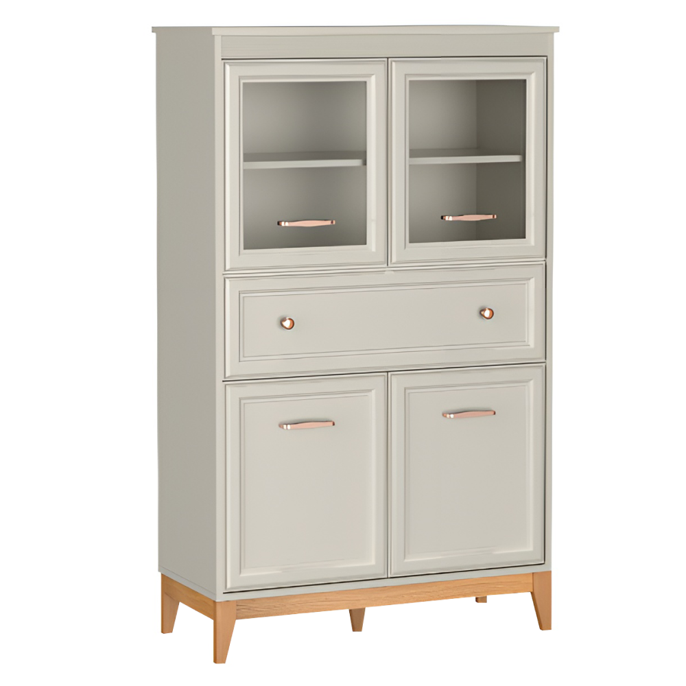 Vitrína, kašmír krémová/dub, VENDY W-5