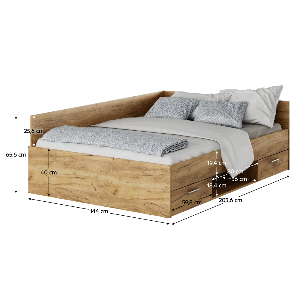 Posteľ, 140x200, dub artisan, BOAT