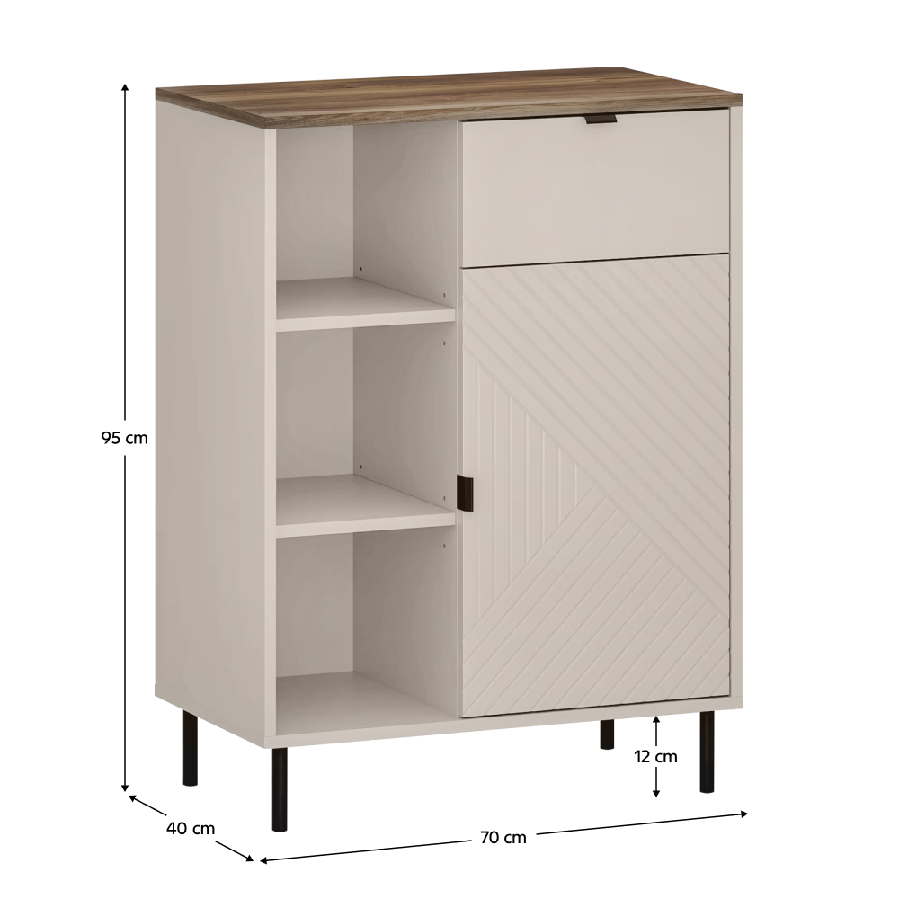 Nízky regál, kašmír/dub castello, EYCO 1D1S