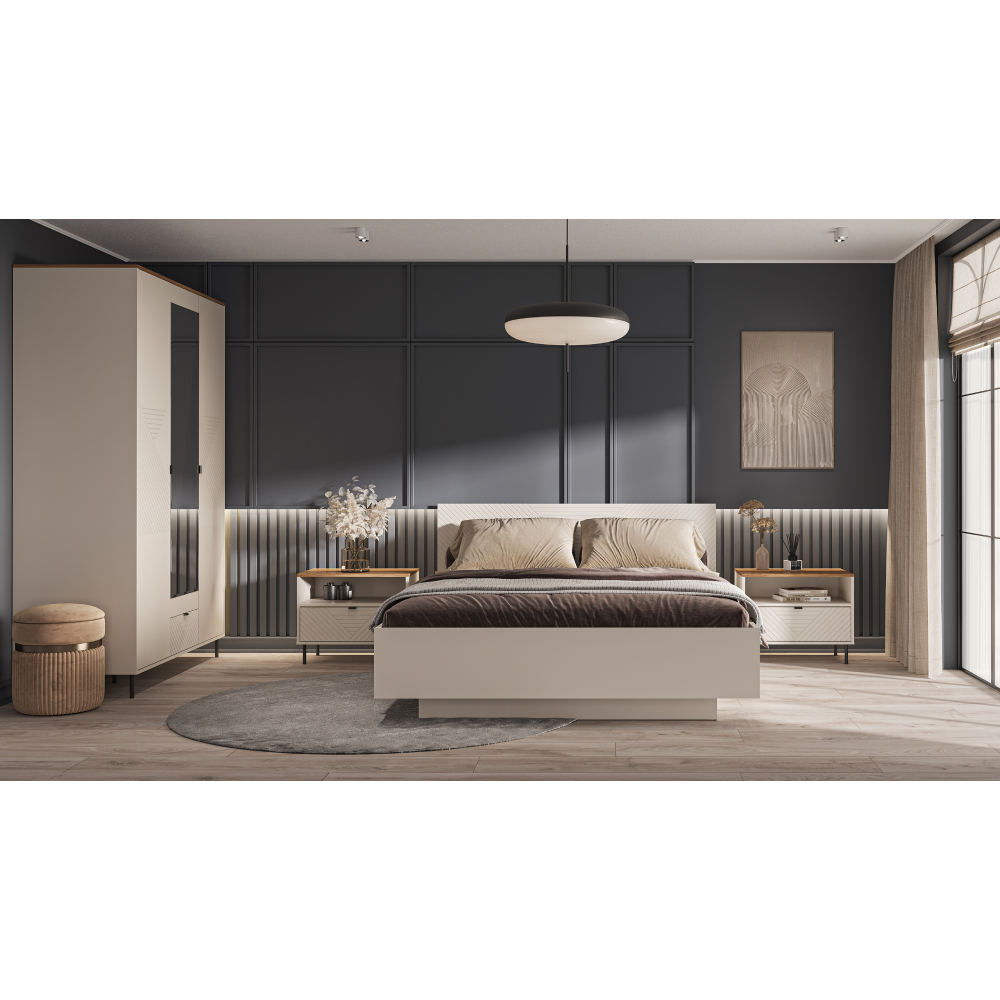 Nočný stolík, kašmír/dub castello, EYCO 1S