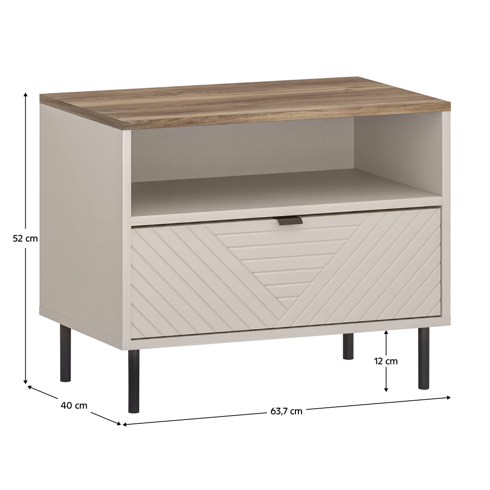 Nočný stolík, kašmír/dub castello, EYCO 1S