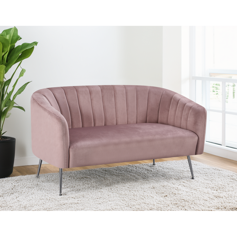 Dizajnový 2-sed, ružová Velvet látka/chróm-strieborný, BAGY