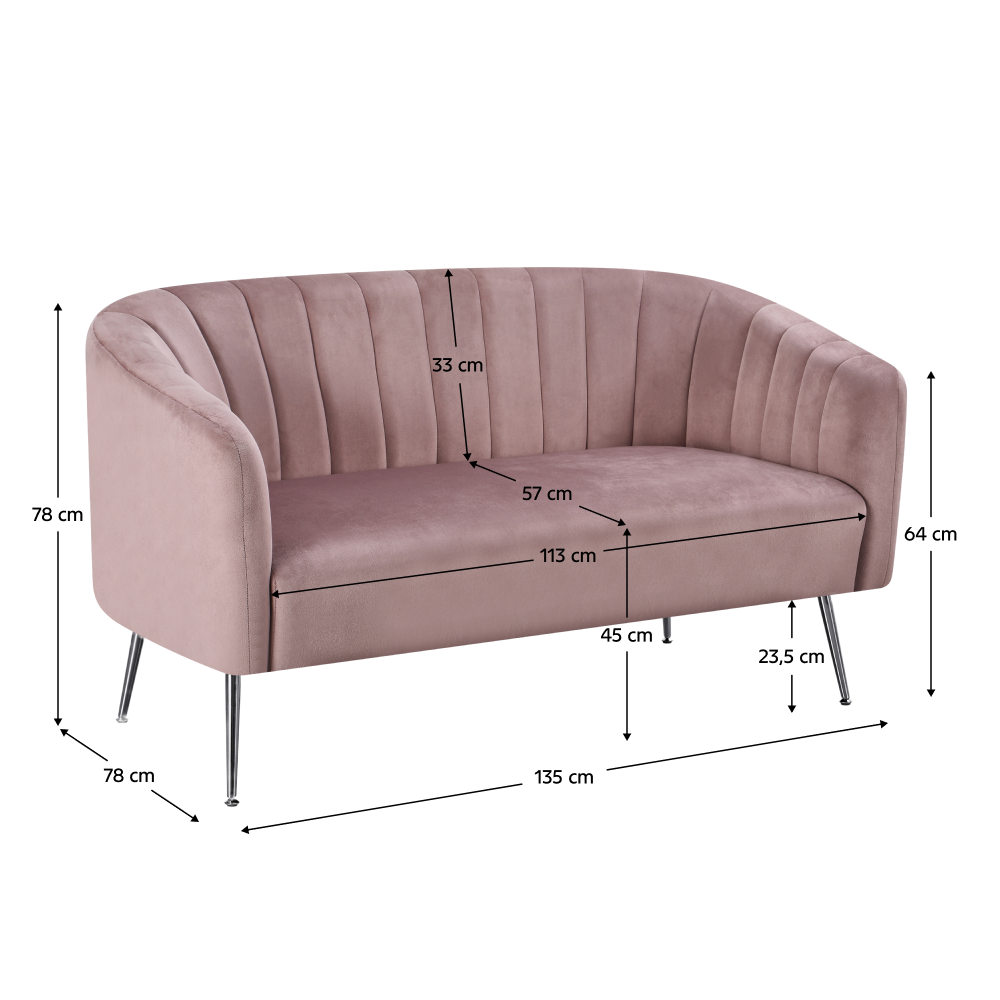 Dizajnový 2-sed, ružová Velvet látka/chróm-strieborný, BAGY