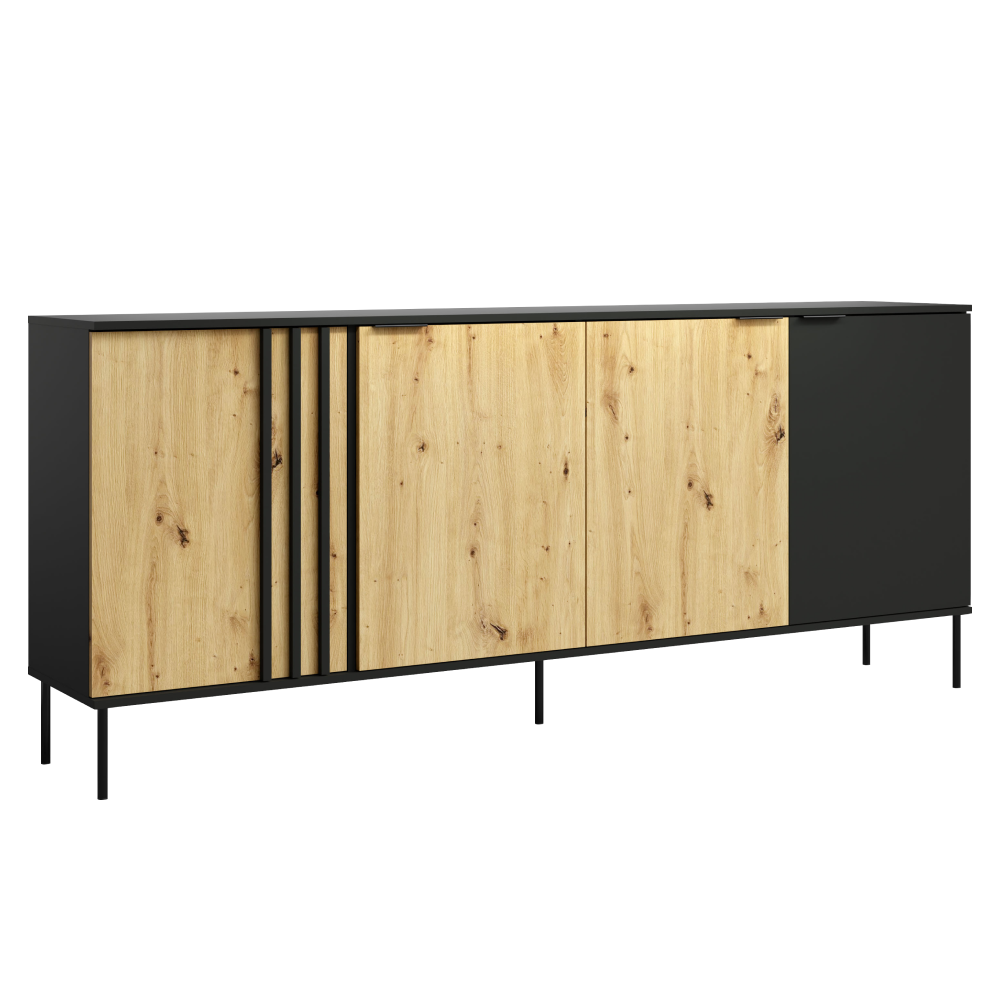 Komoda 4D, černá/dub artisan, RIMINA