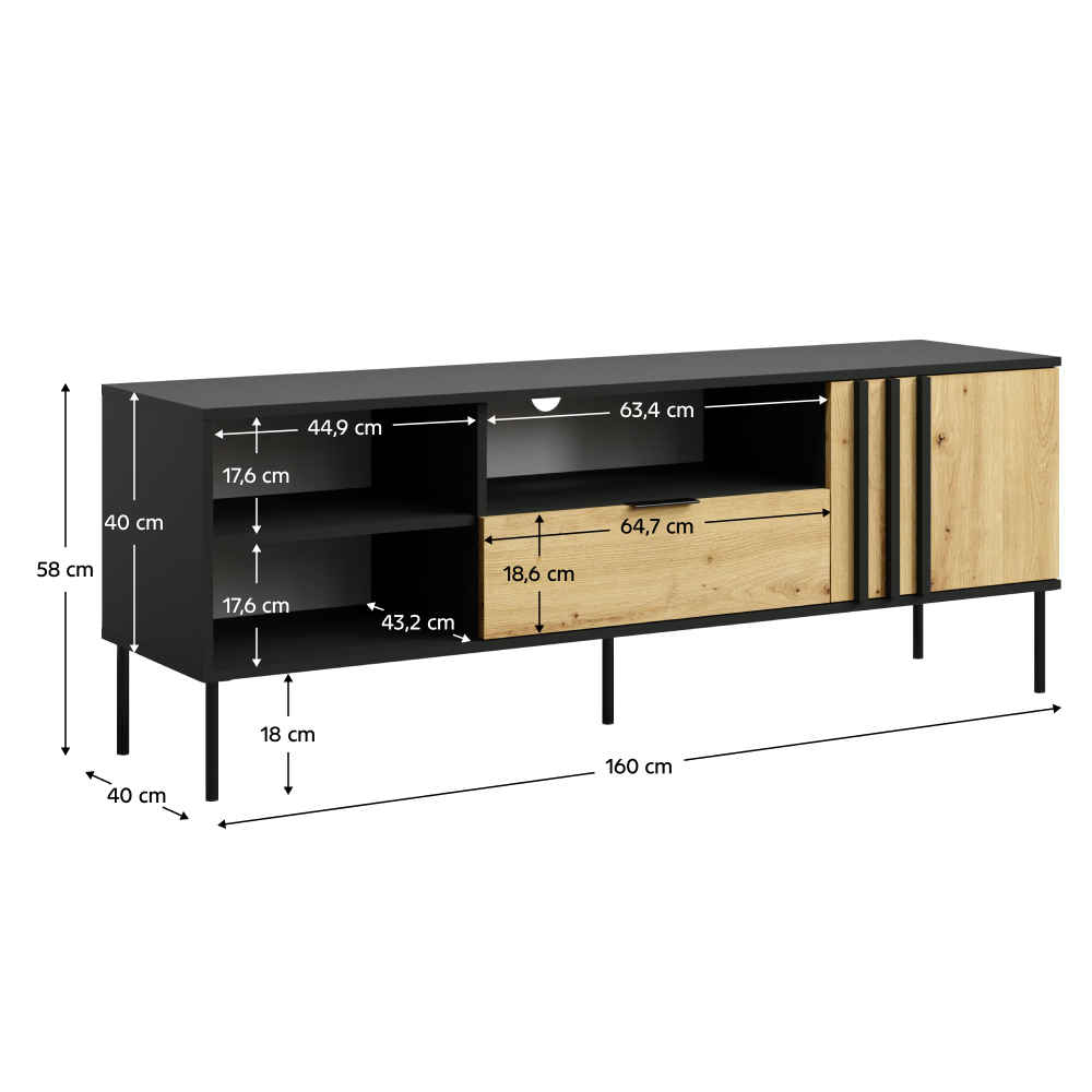TV stolík, čierna/dub artisan, RIMINA