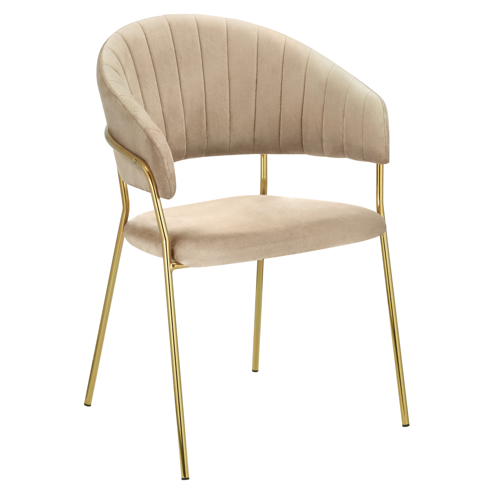 Dizajnové jedálenské kreslo, béžová Velvet látka/gold chróm zlatý, DASMIN NEW TYP 1