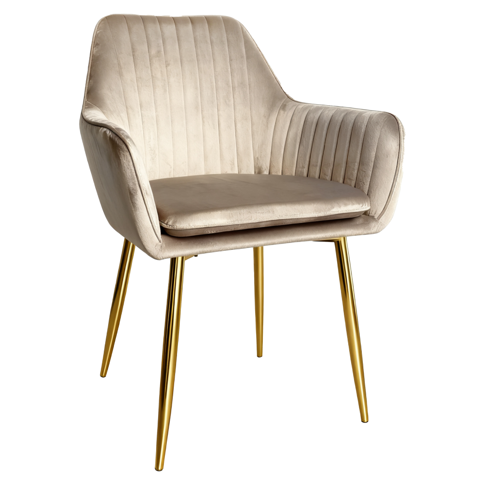 Jedálenské kreslo, sivohnedá taupe Velvet látka/gold chróm-zlatý, ADLAR
