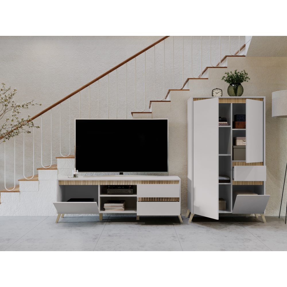 Vitrína, kašmír/dub sonoma, LONGY REG1W