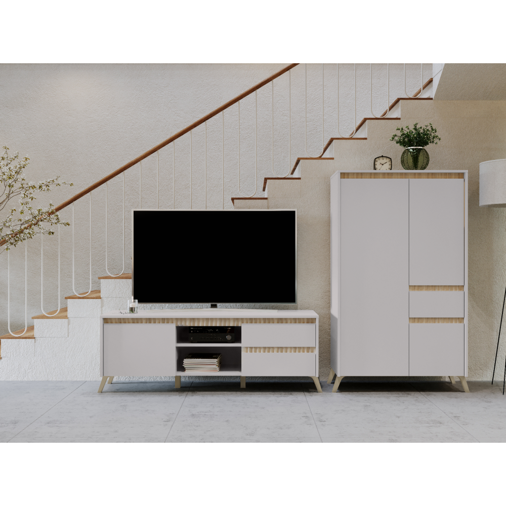 Vitrína, kašmír/dub sonoma, LONGY REG1W