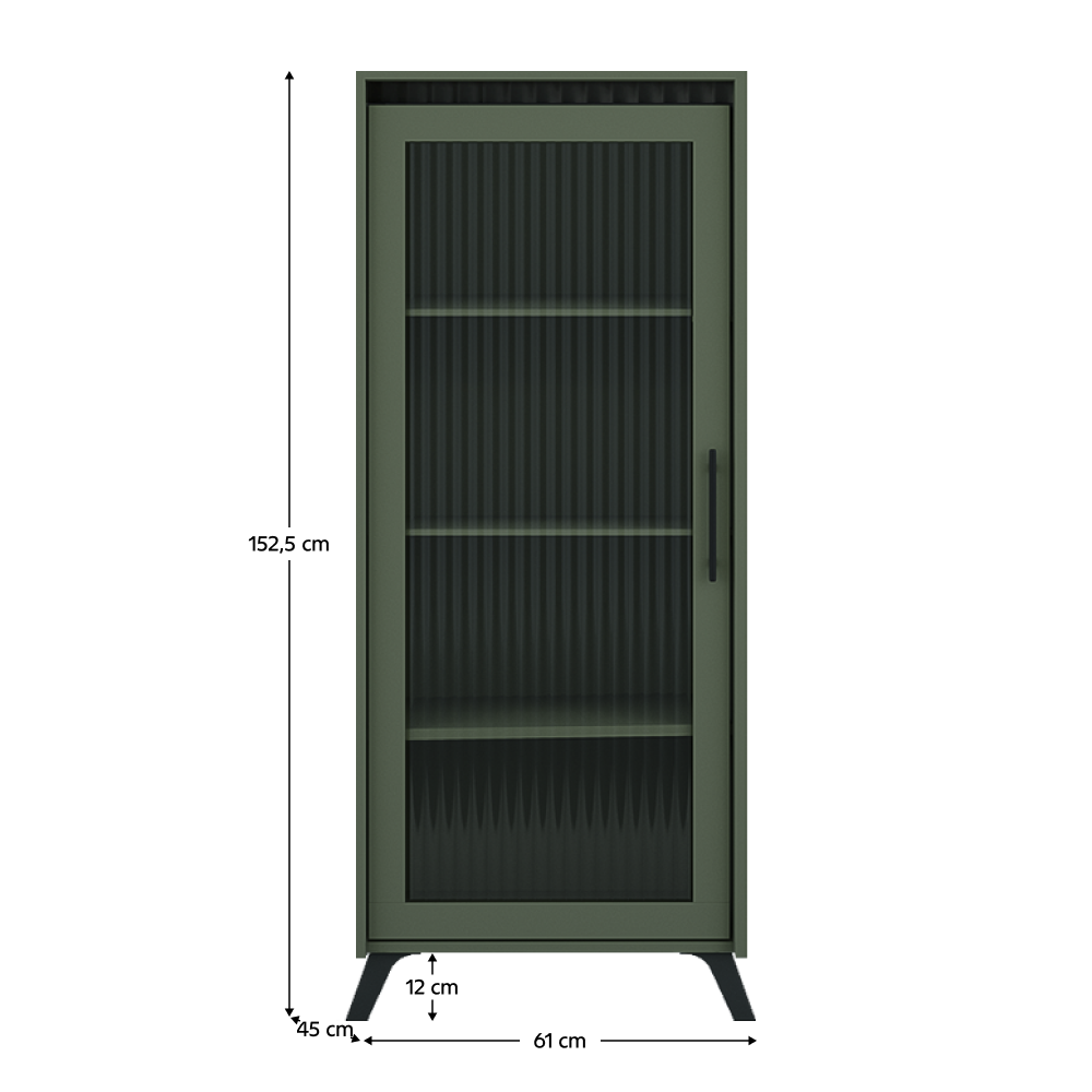 Vitrína, smoke zelená/čierna, LONGY REG1W
