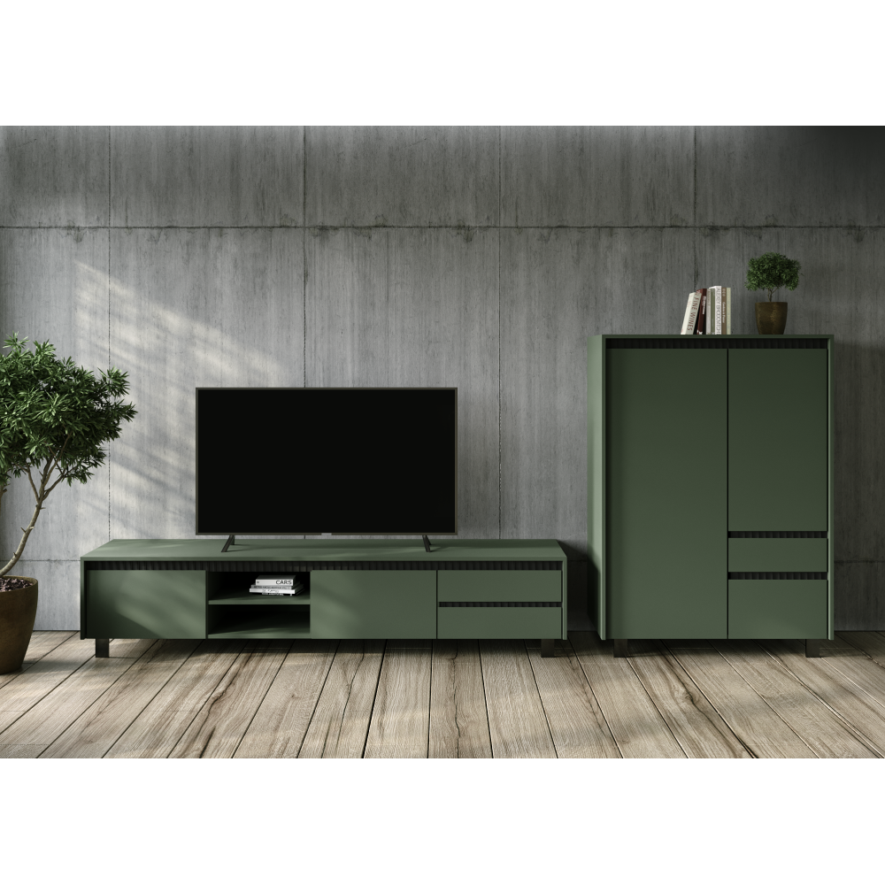 Vitrína, smoke zelená/čierna, LONGY REG1W