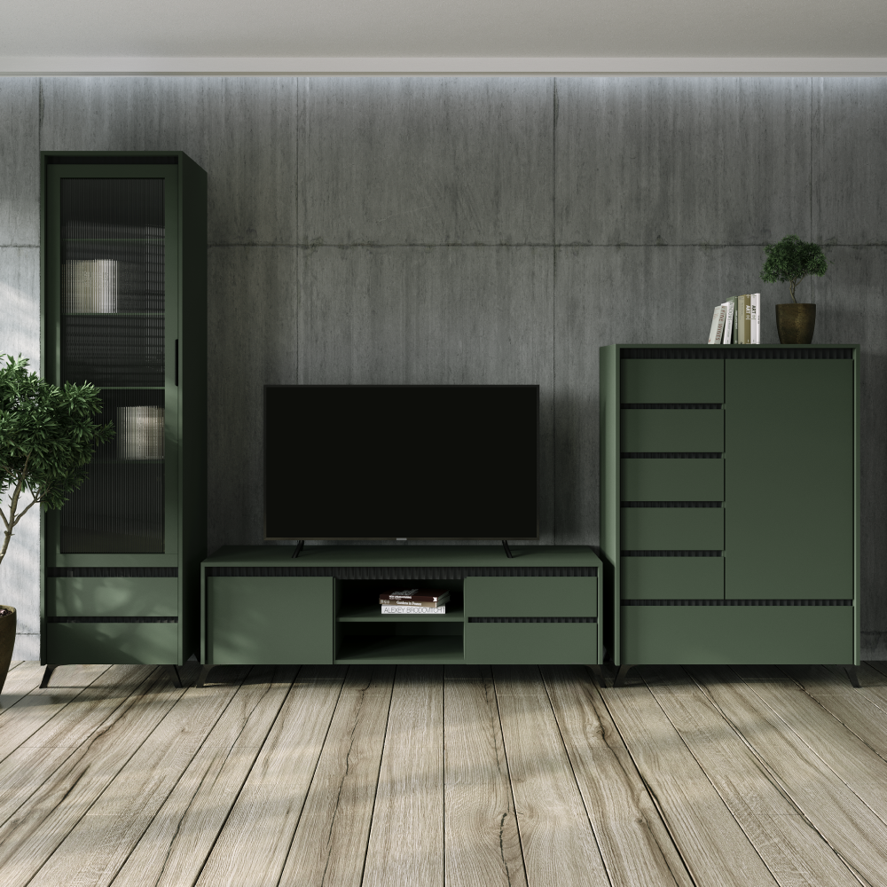 Vitrína, smoke zelená/čierna, LONGY REG1W