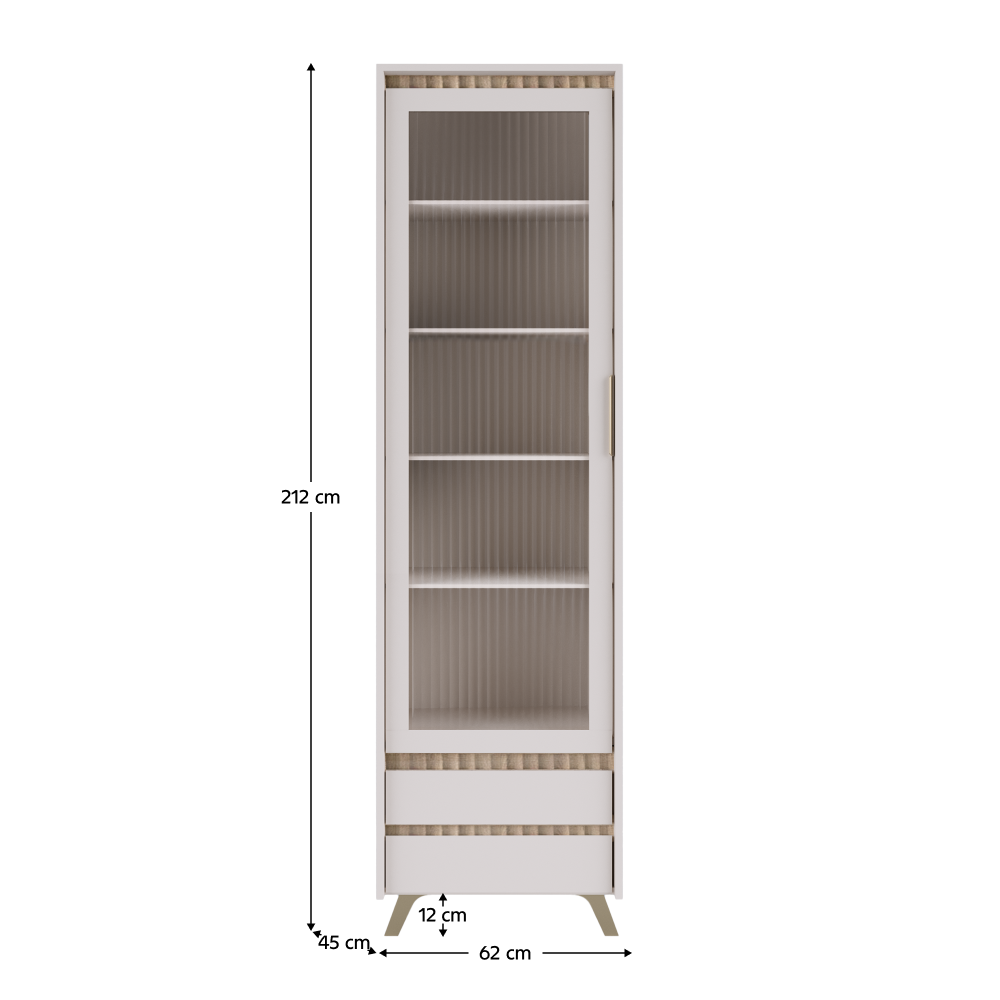 Vitrína, kašmír/dub sonoma, LONGY REG1W2S