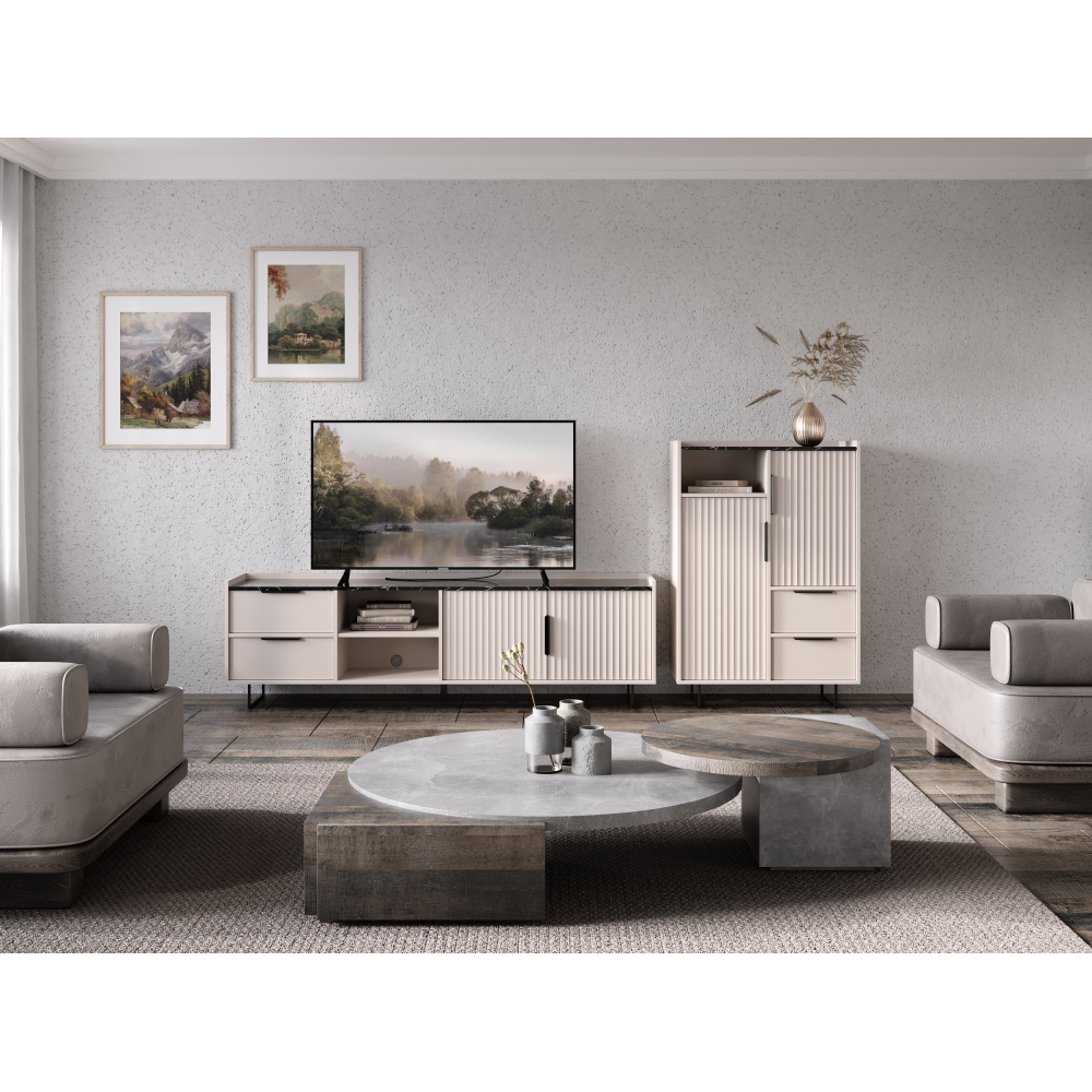 TV stolík, kašmír/tmavý mramor, FRESIO RTV2D2S